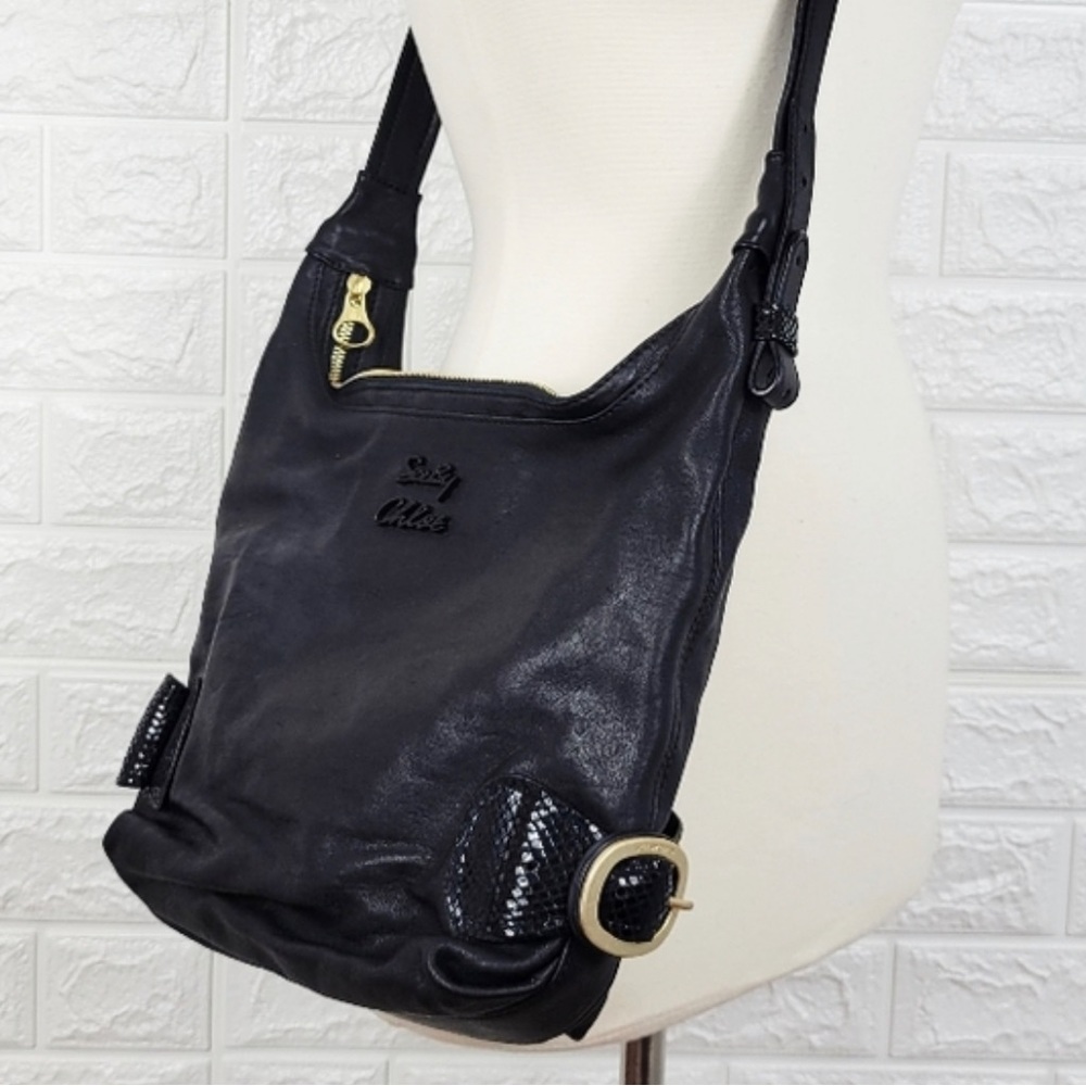 Authentic SEE BY CHLOÉ Leather Bag With Snake Print | Black